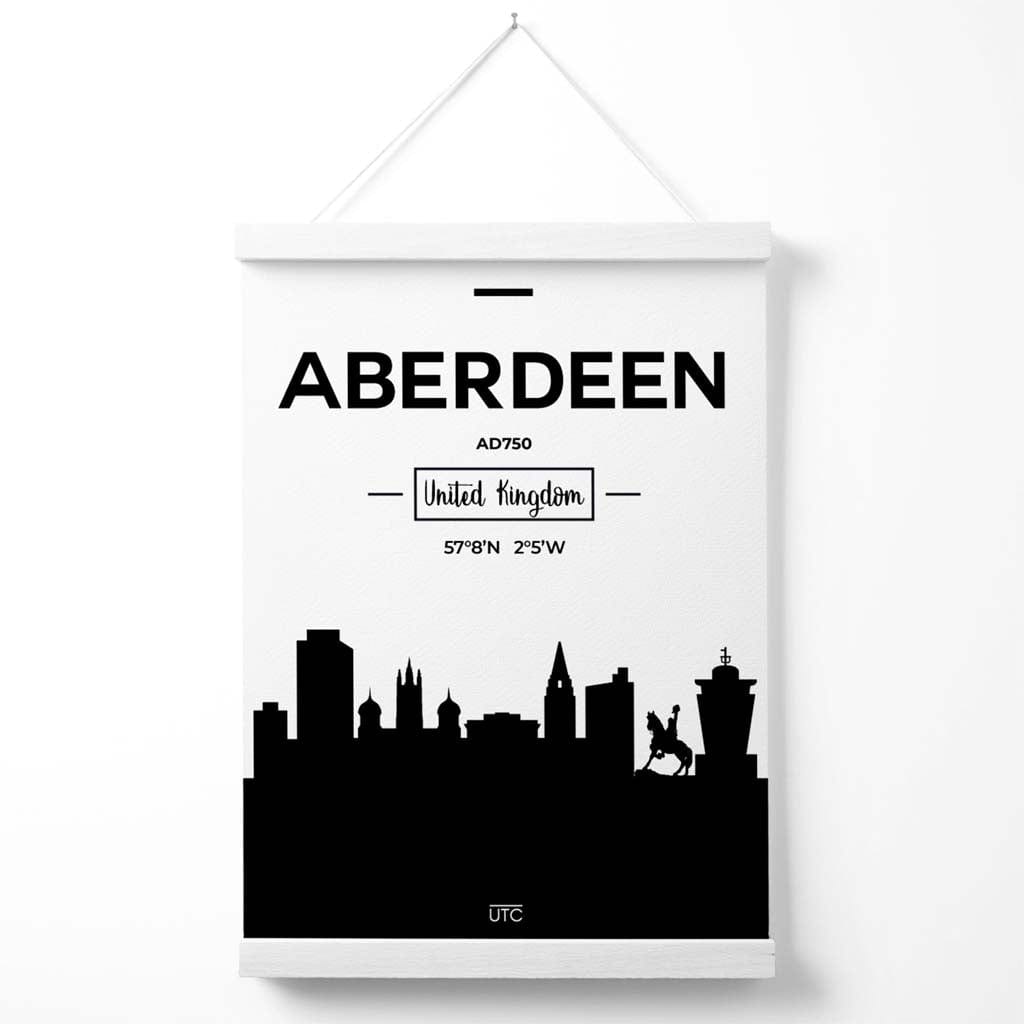 Aberdeen bybildeplakat i svart-hvitt med oppheng