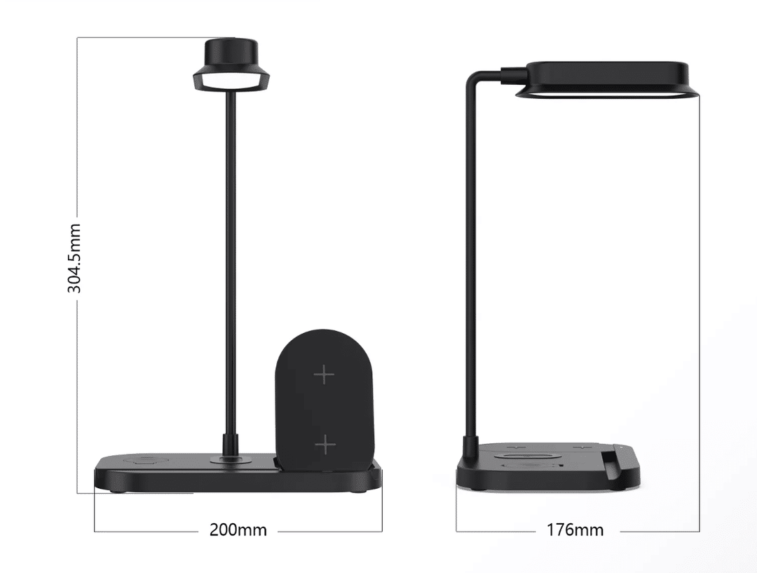 LED bordlampe med dimmer og trådløs lader for smarttelefoner (4-i-1) | Skanto