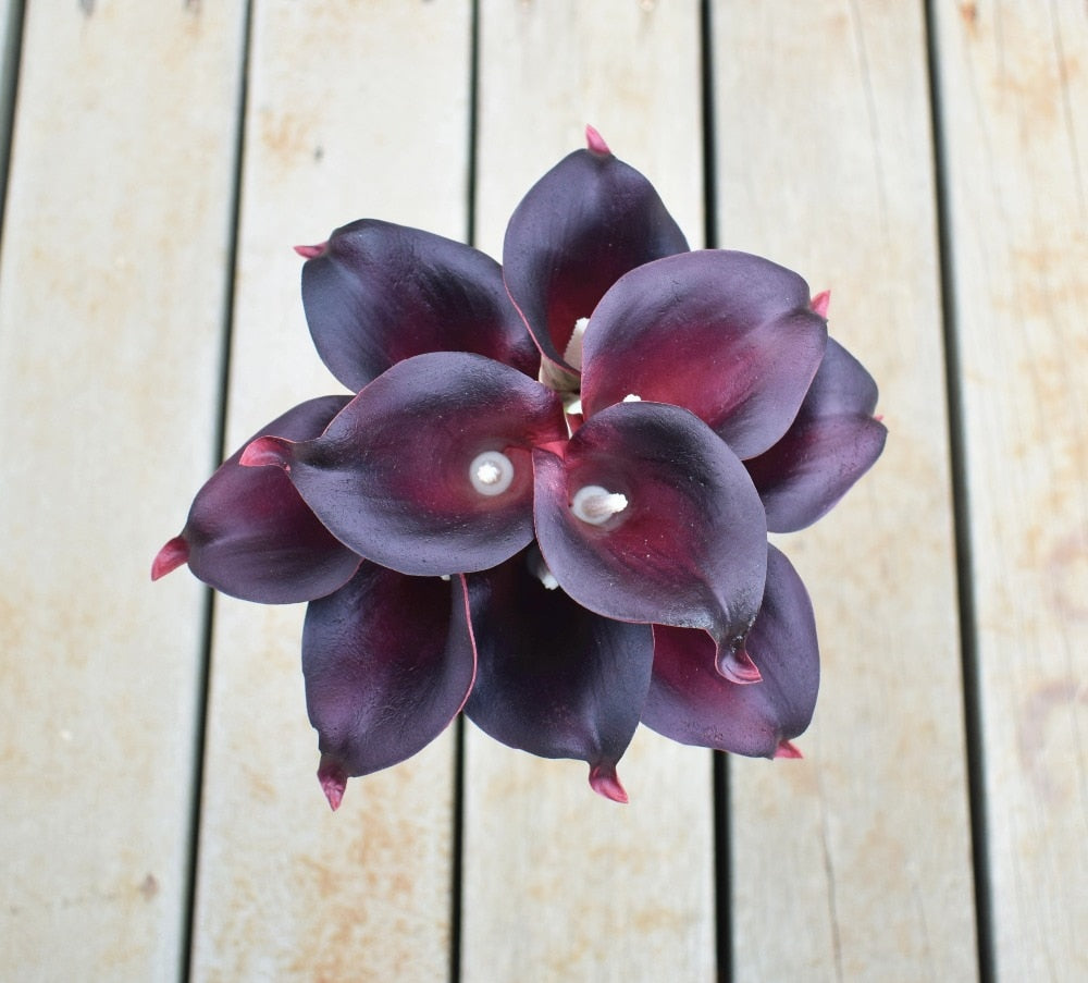 Skanto | 10 marineblå Calla lilje PU Real Touch blomster bryllupsdekorasjon buketter borddekorasjon kunstige blomster hjemmedekor