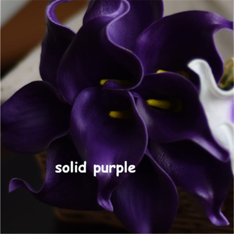 Skanto | 10 marineblå Calla lilje PU Real Touch blomster bryllupsdekorasjon buketter borddekorasjon kunstige blomster hjemmedekor