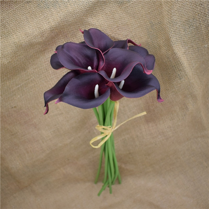 Skanto | 10 marineblå Calla lilje PU Real Touch blomster bryllupsdekorasjon buketter borddekorasjon kunstige blomster hjemmedekor