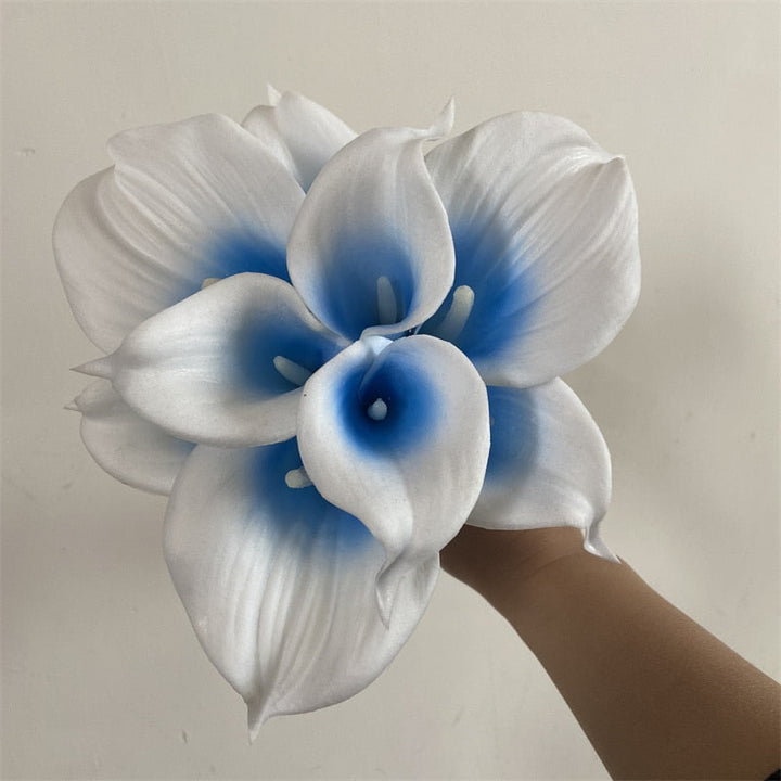 Skanto | 10 marineblå Calla lilje PU Real Touch blomster bryllupsdekorasjon buketter borddekorasjon kunstige blomster hjemmedekor