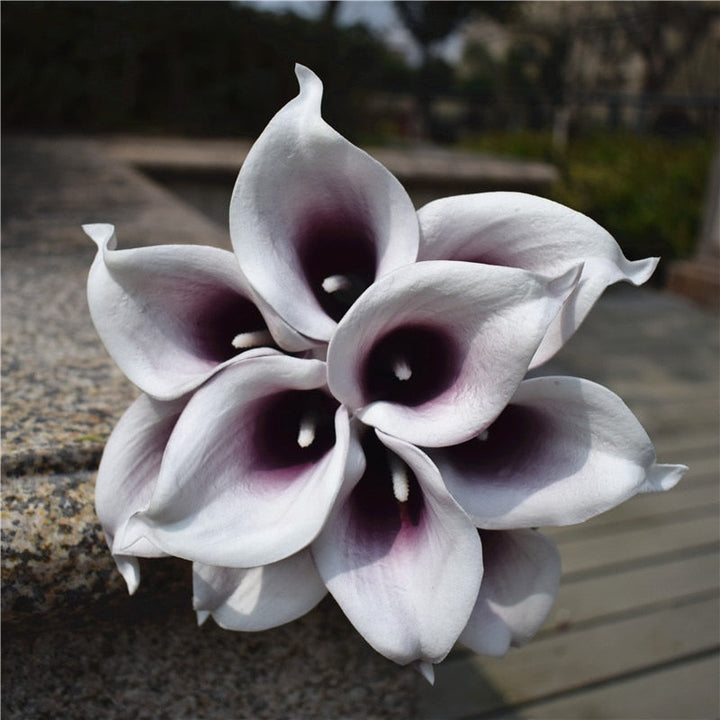 Skanto | 10 marineblå Calla lilje PU Real Touch blomster bryllupsdekorasjon buketter borddekorasjon kunstige blomster hjemmedekor