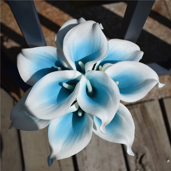Skanto | 10 marineblå Calla lilje PU Real Touch blomster bryllupsdekorasjon buketter borddekorasjon kunstige blomster hjemmedekor