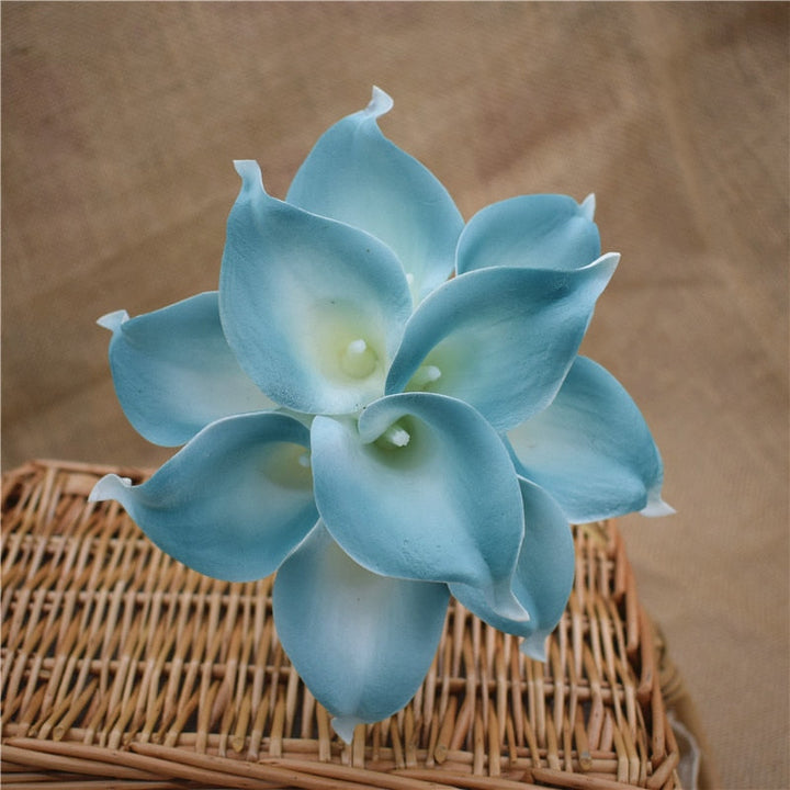 Skanto | 10 marineblå Calla lilje PU Real Touch blomster bryllupsdekorasjon buketter borddekorasjon kunstige blomster hjemmedekor