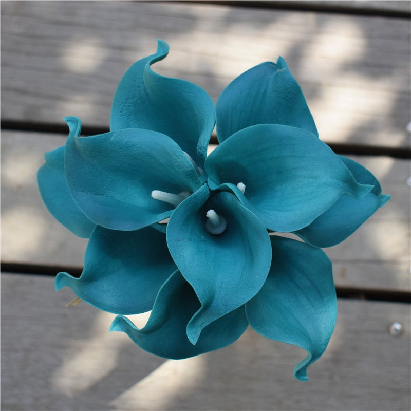 Skanto | 10 marineblå Calla lilje PU Real Touch blomster bryllupsdekorasjon buketter borddekorasjon kunstige blomster hjemmedekor