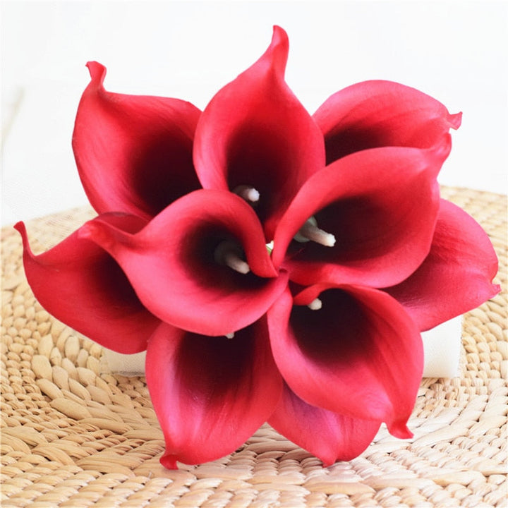 Skanto | 10 marineblå Calla lilje PU Real Touch blomster bryllupsdekorasjon buketter borddekorasjon kunstige blomster hjemmedekor