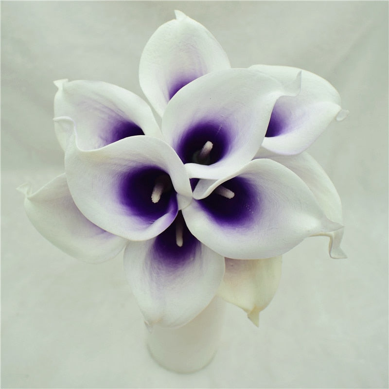 Skanto | 10 marineblå Calla lilje PU Real Touch blomster bryllupsdekorasjon buketter borddekorasjon kunstige blomster hjemmedekor