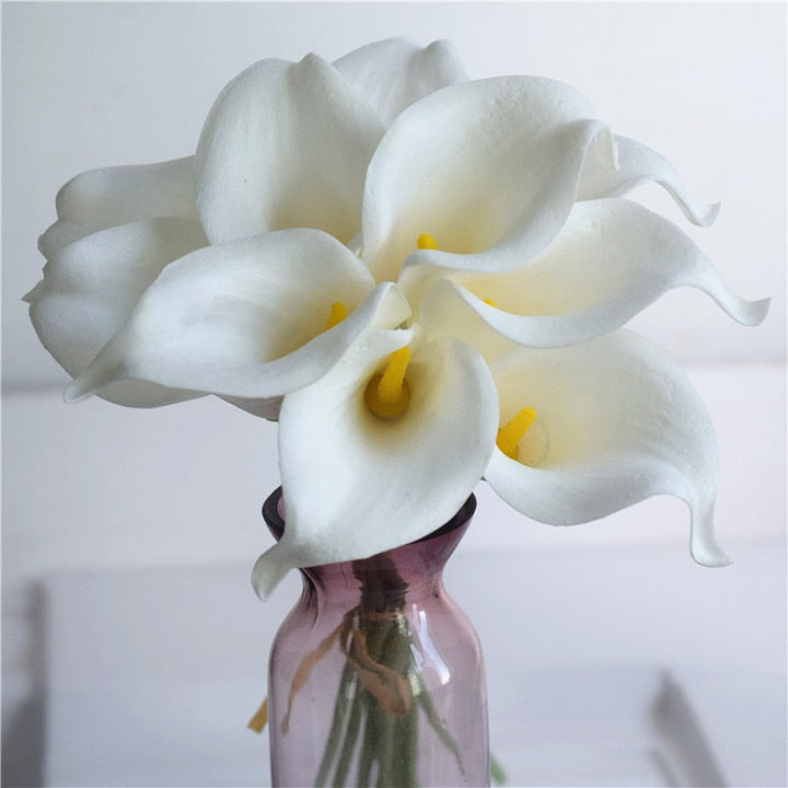 Skanto | 10 marineblå Calla lilje PU Real Touch blomster bryllupsdekorasjon buketter borddekorasjon kunstige blomster hjemmedekor