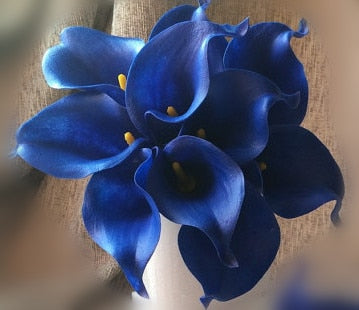 Skanto | 10 marineblå Calla lilje PU Real Touch blomster bryllupsdekorasjon buketter borddekorasjon kunstige blomster hjemmedekor