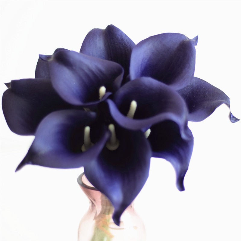 Skanto | 10 marineblå Calla lilje PU Real Touch blomster bryllupsdekorasjon buketter borddekorasjon kunstige blomster hjemmedekor