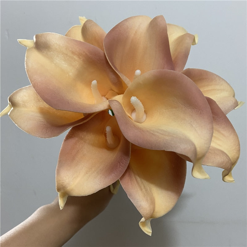 Skanto | 10 marineblå Calla lilje PU Real Touch blomster bryllupsdekorasjon buketter borddekorasjon kunstige blomster hjemmedekor