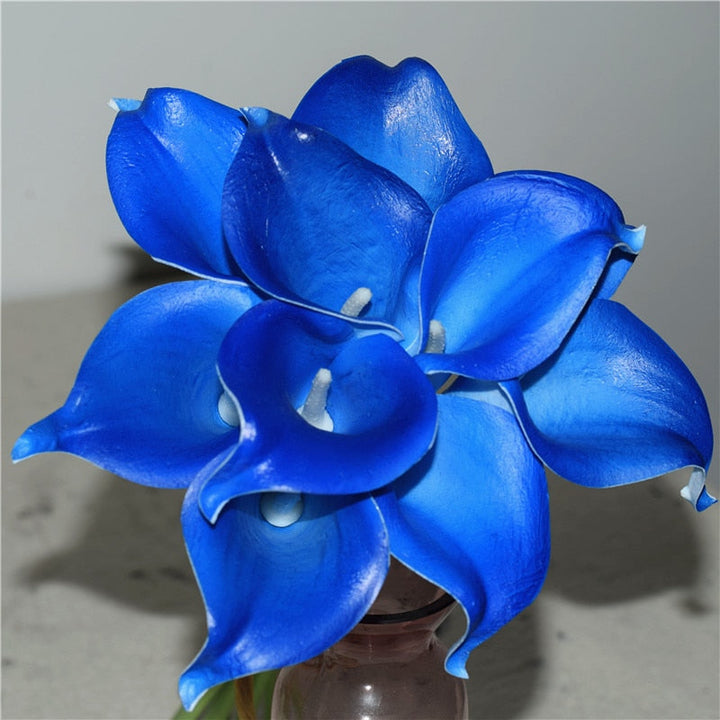 Skanto | 10 marineblå Calla lilje PU Real Touch blomster bryllupsdekorasjon buketter borddekorasjon kunstige blomster hjemmedekor