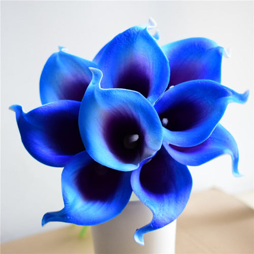 Skanto | 10 marineblå Calla lilje PU Real Touch blomster bryllupsdekorasjon buketter borddekorasjon kunstige blomster hjemmedekor
