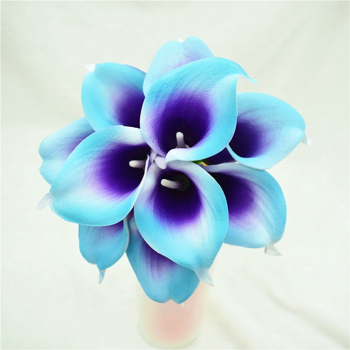 Skanto | 10 marineblå Calla lilje PU Real Touch blomster bryllupsdekorasjon buketter borddekorasjon kunstige blomster hjemmedekor