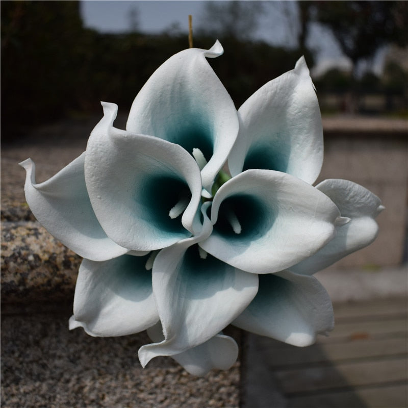 Skanto | 10 marineblå Calla lilje PU Real Touch blomster bryllupsdekorasjon buketter borddekorasjon kunstige blomster hjemmedekor