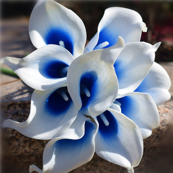 Skanto | 10 marineblå Calla lilje PU Real Touch blomster bryllupsdekorasjon buketter borddekorasjon kunstige blomster hjemmedekor
