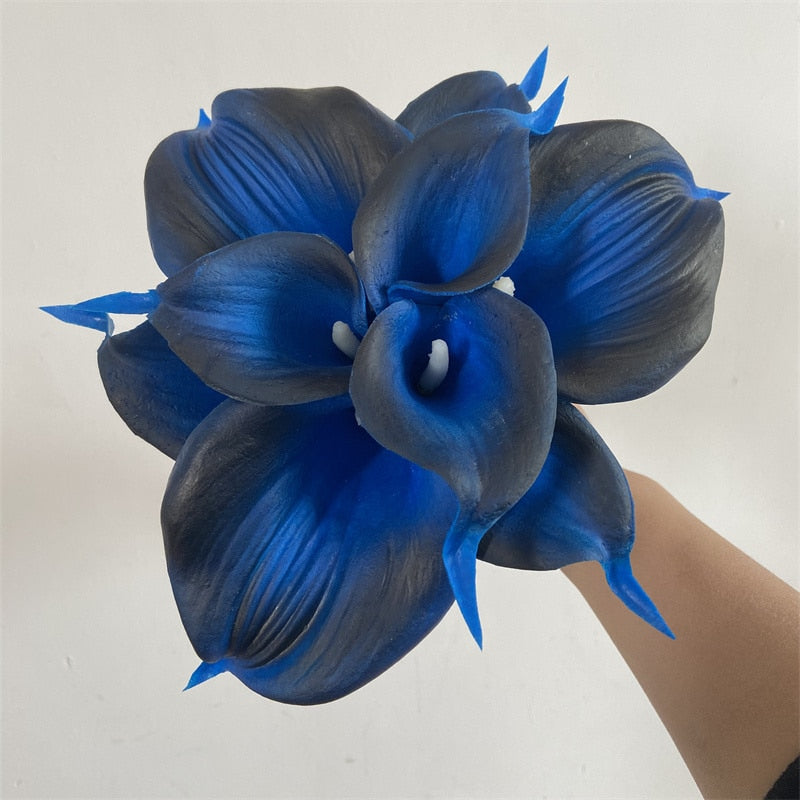 Skanto | 10 marineblå Calla lilje PU Real Touch blomster bryllupsdekorasjon buketter borddekorasjon kunstige blomster hjemmedekor
