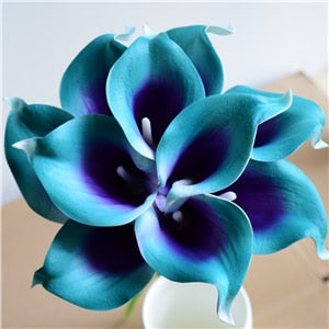Skanto | 10 marineblå Calla lilje PU Real Touch blomster bryllupsdekorasjon buketter borddekorasjon kunstige blomster hjemmedekor