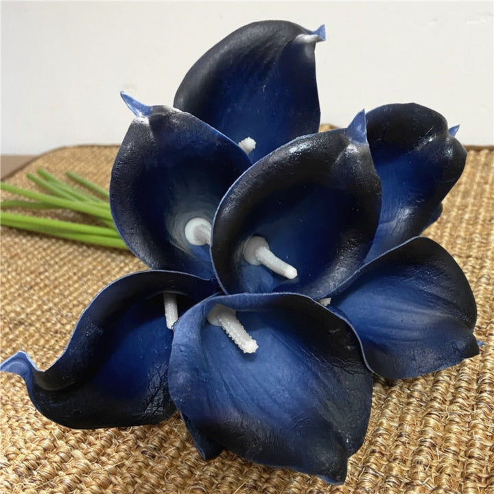 Skanto | 10 marineblå Calla lilje PU Real Touch blomster bryllupsdekorasjon buketter borddekorasjon kunstige blomster hjemmedekor