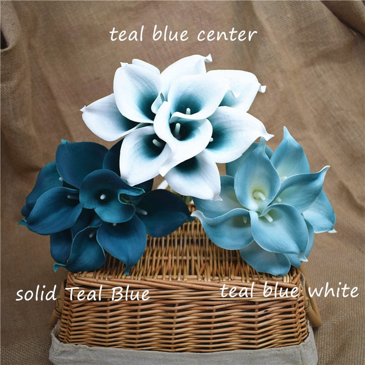 Skanto | 10 marineblå Calla lilje PU Real Touch blomster bryllupsdekorasjon buketter borddekorasjon kunstige blomster hjemmedekor