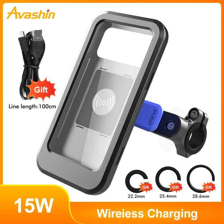 RideCharge Pro – Wasserdichte Handyhalterung with USB-Anschluss og 15-W-Wireless-Ladefunksjon for Fahrräder and E-Bikes