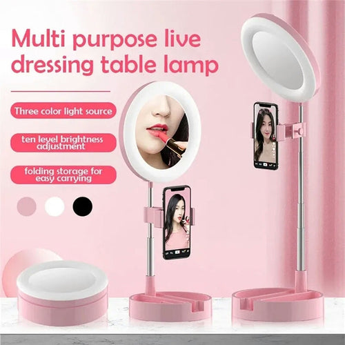 Selfie Ring Light med Makeup Speil & Telefon Holder Kit Skanto