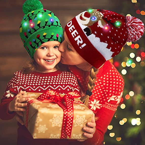 Skanto | 🎅LED Jule Strikkede Luer Lys opp Jule Beanie