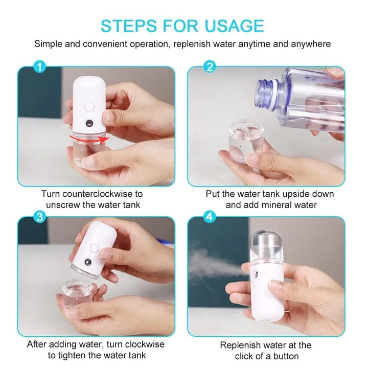 Ansiktsfukter Streamer, Mini USB Spray, Kropp Ansiktspray Skanto