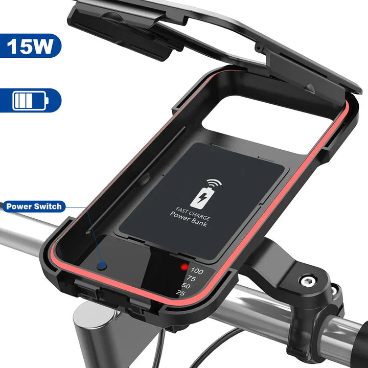 RideCharge Pro – Wasserdichte Handyhalterung with USB-Anschluss og 15-W-Wireless-Ladefunksjon for Fahrräder and E-Bikes