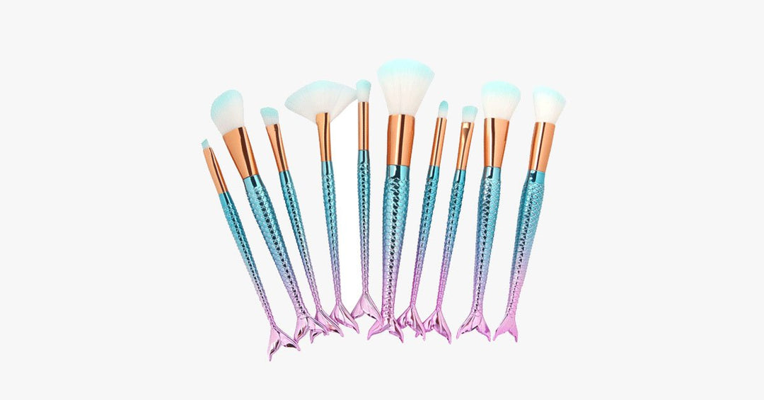 Skanto | Havfrue Sminkekostsett med GRATIS Konturkost - Profesjonell Kosmetikkost for Øyenskygge, Eyeliner, Rouge & Concealer