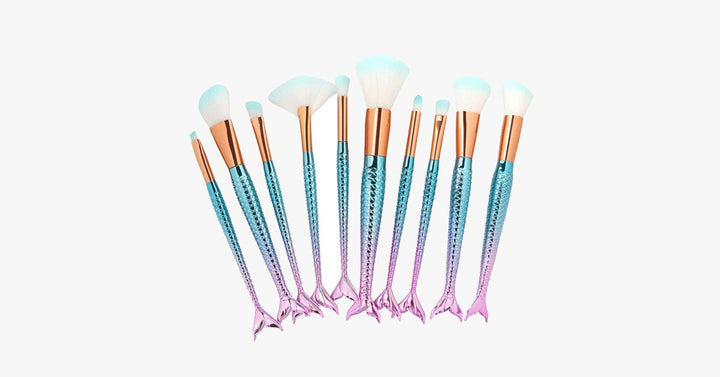 Skanto | Havfrue Sminkekostsett med GRATIS Konturkost - Profesjonell Kosmetikkost for Øyenskygge, Eyeliner, Rouge & Concealer