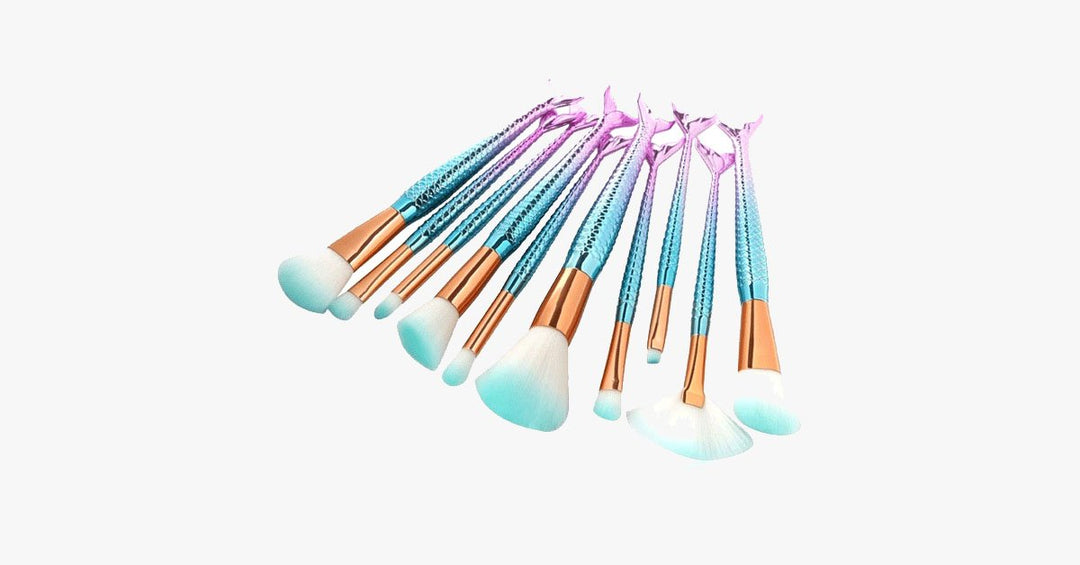 Skanto | Havfrue Sminkekostsett med GRATIS Konturkost - Profesjonell Kosmetikkost for Øyenskygge, Eyeliner, Rouge & Concealer
