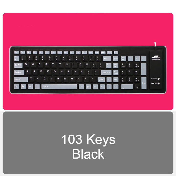 Skanto | Rull-opp Silikon Fleksibel Tastatur, med USB Kablet, Vanntett Belegg & Stille Skriving