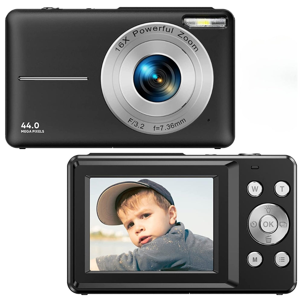 Skanto | Bærbar digital kamera 1080P 44MP med 16X zoom – Kompakt vloggingkamera med LCD-skjerm, oppladbart, perfekt for tenåringer og studenter