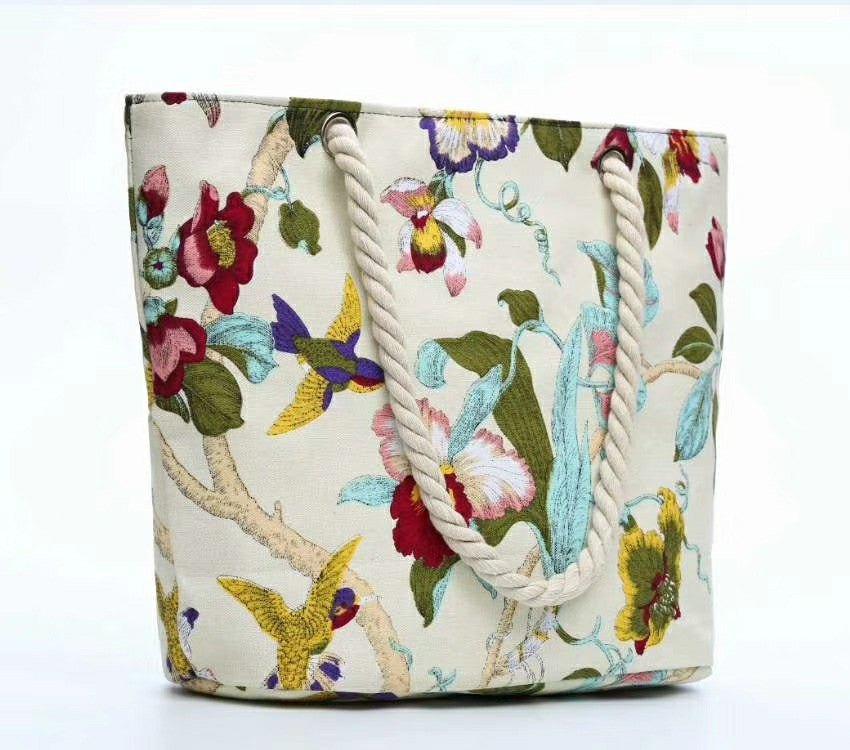 Elegant Strandveske med Blomsterbroderi Skanto