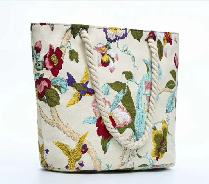 Elegant Strandveske med Blomsterbroderi Skanto