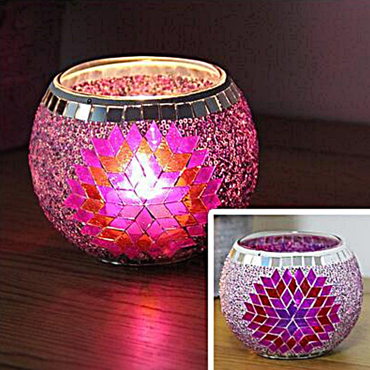 Europeisk Retro Glass Mosaick Te-lysestake