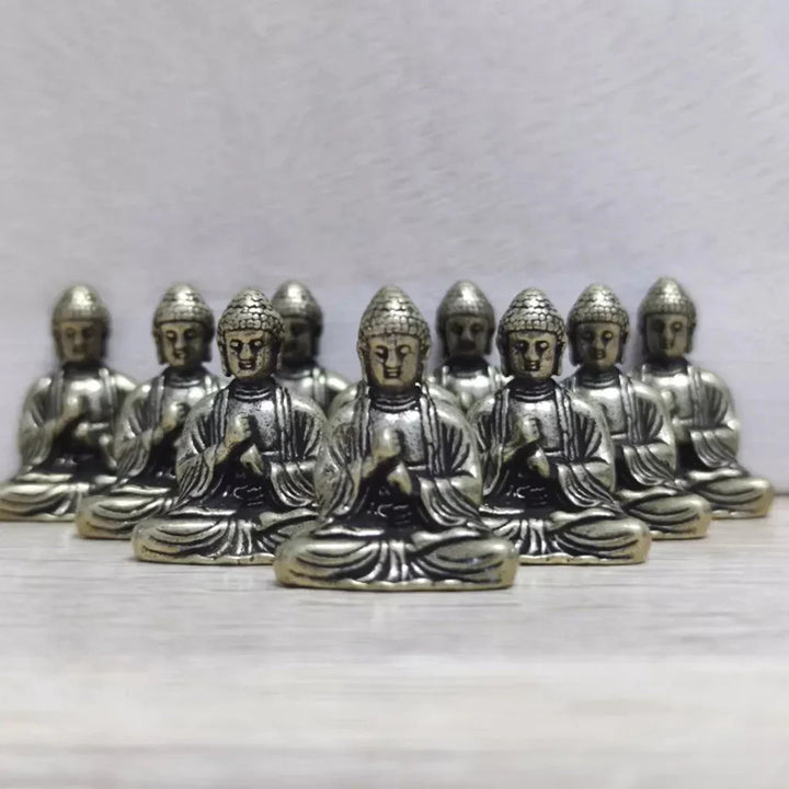Skanto | 10 deler mini messing sittende Buddha statue figur for reise buddhisme tilbedelse hjem kontor skrivebord dekorasjon