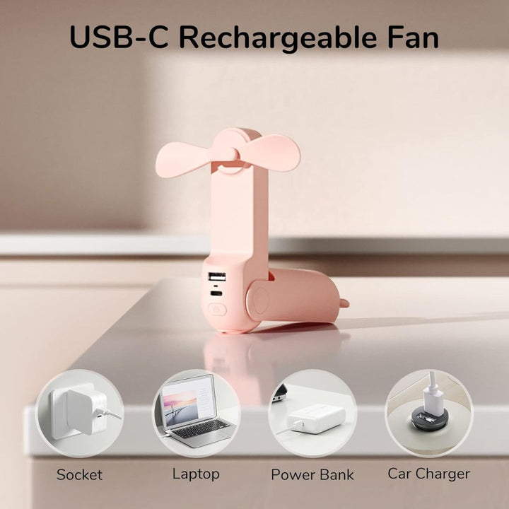 3 i 1 Håndholdt Mini Vifte | USB Oppladbar, Sammenleggbar Design & Ideell for Reise, Camping og Utendørsaktiviteter | Skanto
