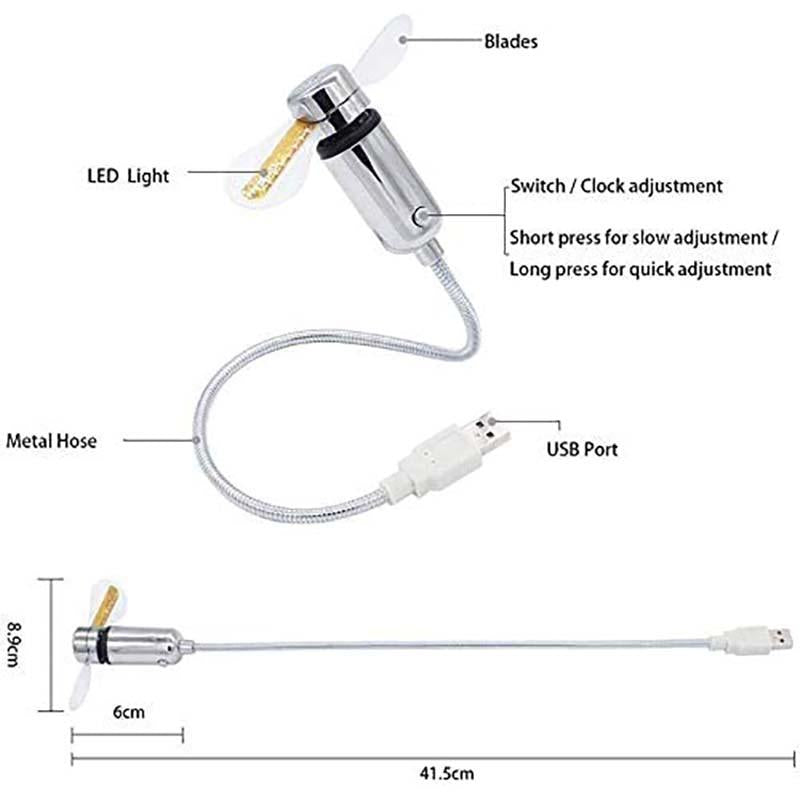 USB-vifte med LED-klokkbelysning | Skanto