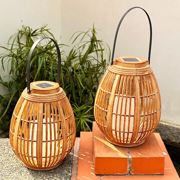 Moderne Art Deco Solrund Lantern Rattan LED Utendørs Landskapslys For Hage | Skanto