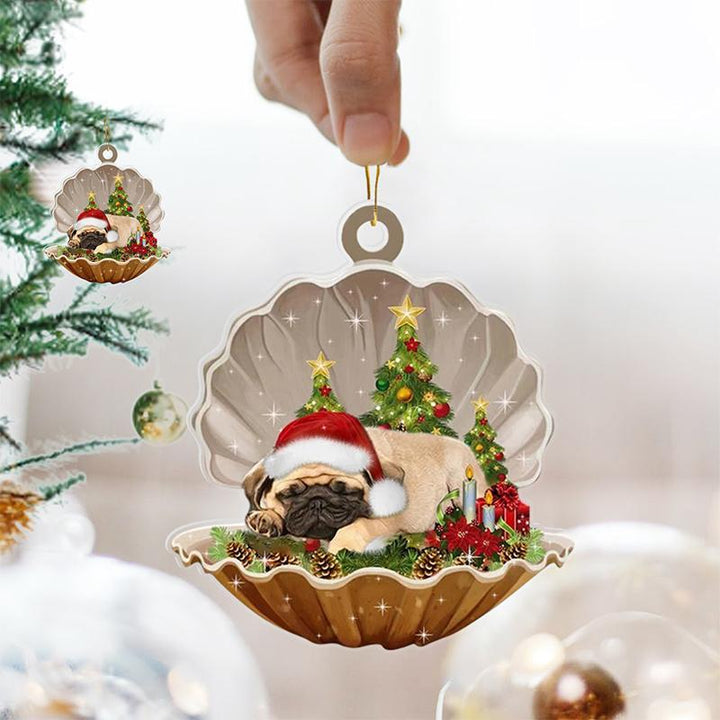 Skanto | Fransk Bulldog - Sovende Perle i Jule Dobbel Ornament