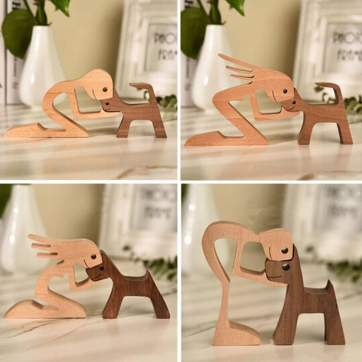 Pet Lover Gaver Tre Skulptur Familie & Valp Tre Håndverk Bord Ornamenter | Skanto