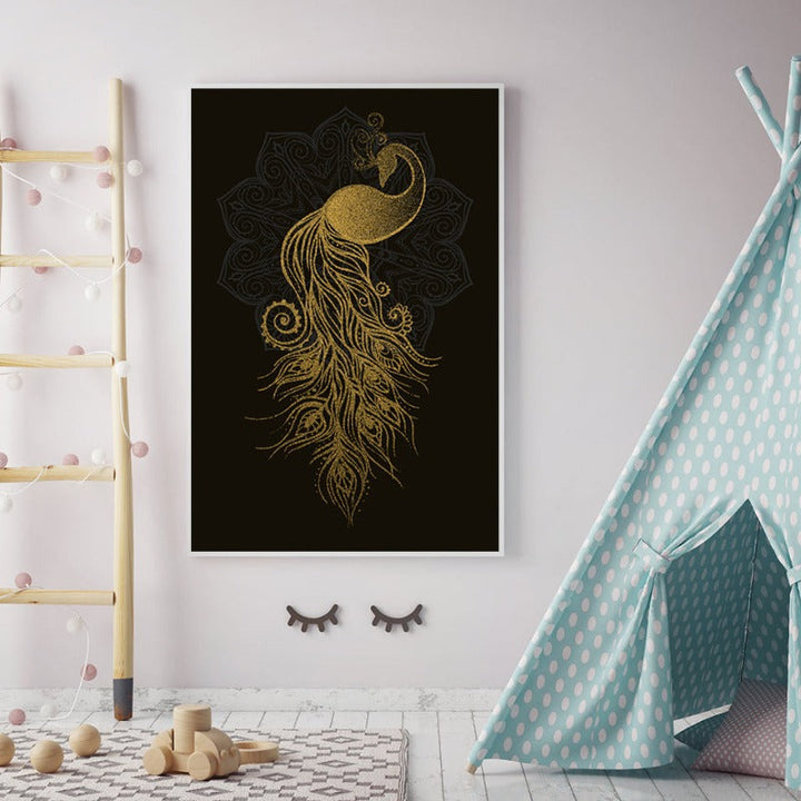 Abstract Golden Mandala Påfugl - Lærret Vegkunst Maleri | Skanto