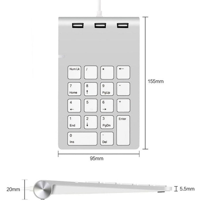 Skanto | Bærbare laptop numeriske tastaturer, med 3*USB3.0 porter & elegant design, for Windows & IOS