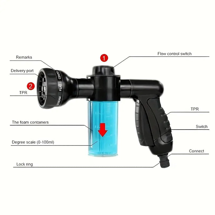Skanto | Multifunksjonell Bilvaskepistol – Sprøytepistol med Mikrofiberfeste for Grundig Rengjøring