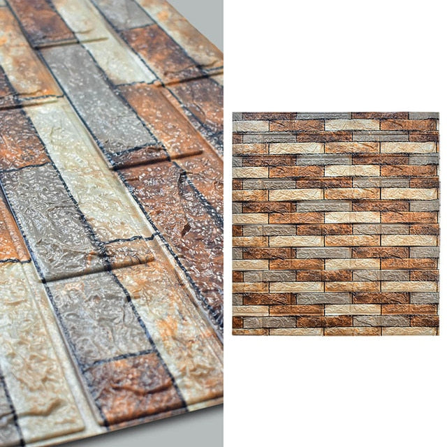 10 stk 3D Mursteinmønster Vanntett Selvklebende Tapet | Skanto