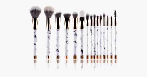 Skanto | Pro Makeup Brush Set of 15 med Rose- og Marmor mønster - Perfekt for alle Makeup Applikasjoner