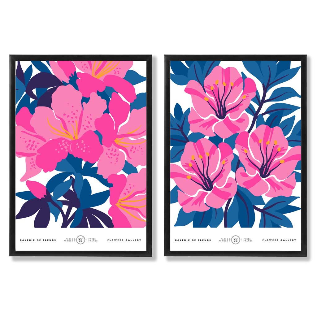 Lyseblått og rosa motiv av vårblomstermarked, innrammet sett med 2 kunsttrykk